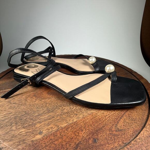 Antonio Melani x MG Style Sonny II Leather Pearl Ornamented Ankle Strap Flat 10M - Picture 6 of 10